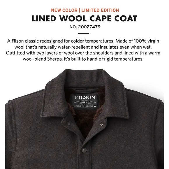 Filson Mackinaw Wool Lined Cape Coat - Picture 14 of 16